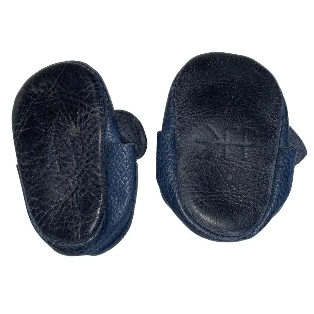 Freshly Picked Baby Moccasins Size 1 Navy Blue Leather Bow Shoes